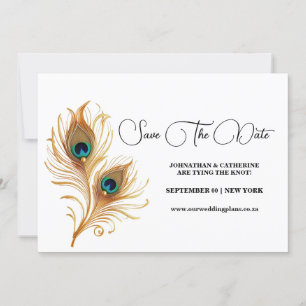 Peacock feather minimalist plain save the date kaart