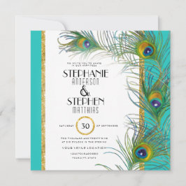 Peacock Feather Modern Art Deco Typografie Weddens Kaart