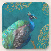 Peacock Feather Modern Elegant Blue w Gold Glitter Bier Onderzetter (Voorkant)