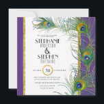 Peacock Feather Moderne Typografie Indiase bruilof Kaart<br><div class="desc">Elegant. Tijdloos. Prachtig handgeschilderd. Deze veren werden gemaakt in oliepastel door Audrey Jeanne Roberts, waarbij ze hun delicate wervelende veren vastlegden en een beetje glitter en glamour toevoegden met gouden glitteraccenten (faux, grafisch ontworpen). Vooral geschikt voor Indiase bruiloften. Pauw veren zijn zo'n tijdloze klassieke en elegante motief voor bruiloften. Hun...</div>