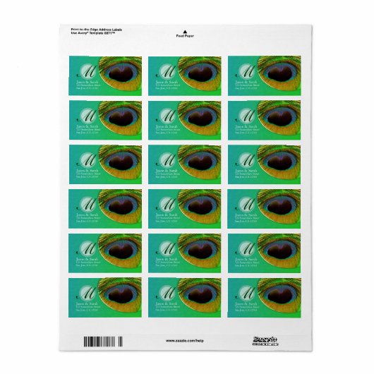 Peacock Feather Monogram Adreslabel Etiket (Full Sheet)