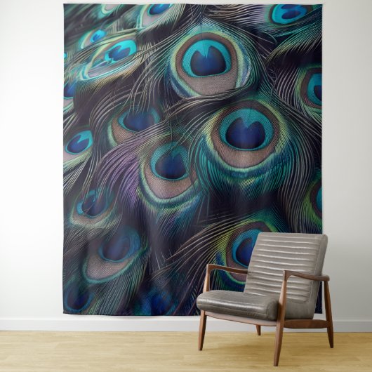 Peacock Feather motief Close-up Wandkleed (In situ)