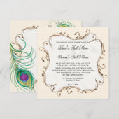Peacock Feather n Swirls Modern Wedding Invitation Kaart (Voorkant / Achterkant)