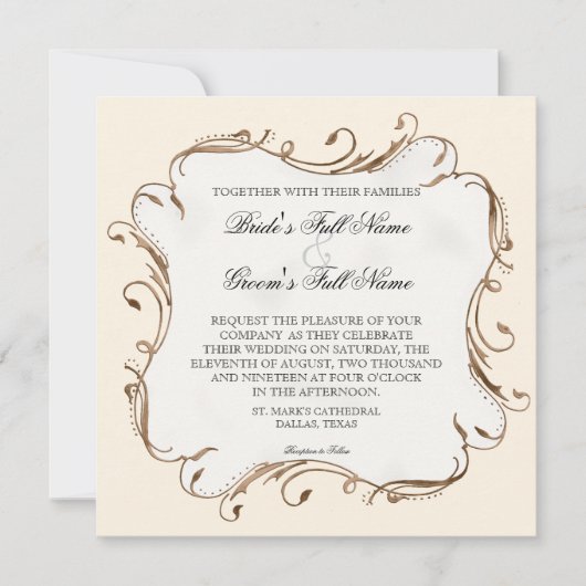 Peacock Feather n Swirls Modern Wedding Invitation Kaart (Voorkant)