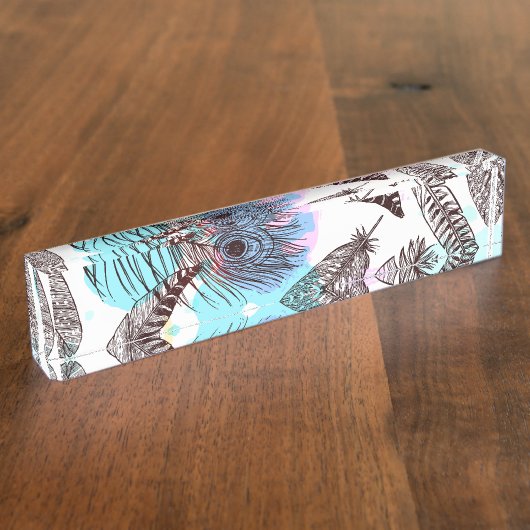 Peacock Feather Naambordje (Zijkant)