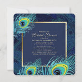 Peacock Feather Navy Blue Gold Vrijgezellenfeest Kaart (Voorkant)