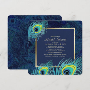 Peacock Feather Navy Blue Gold Vrijgezellenfeest Kaart