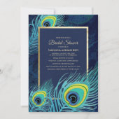 Peacock Feather Navy Blue Gold Vrijgezellenfeest Kaart (Voorkant)