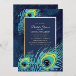 Peacock Feather Navy Blue Gold Vrijgezellenfeest Kaart