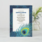 Peacock Feather Navy Blue Gold Wedding Kaart (Staand voorkant)