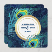 Peacock Feather Navy Blue Gold Wedding