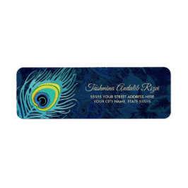 Peacock Feather Navy Blue Return Address Labels