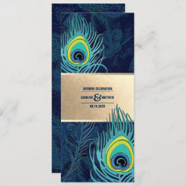 Peacock Feather Navy Blue Turquoise Gold Wedding Kaart