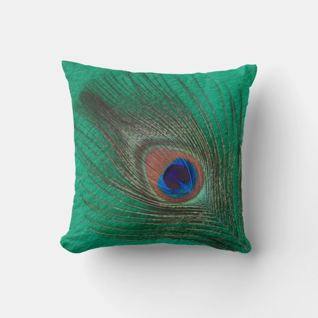 Peacock Feather on Green Kussen (Voorkant)