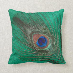 Peacock Feather on Green Kussen