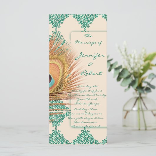 Peacock Feather op Blauwgroen Marokkaanse Tegel Pr Programmakaart (Staand voorkant)