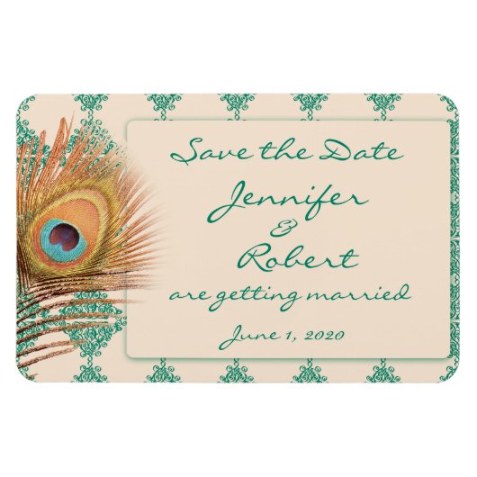 Peacock Feather op Blauwgroen Marokkaanse Tegel Sa Magneet (Horizontaal)