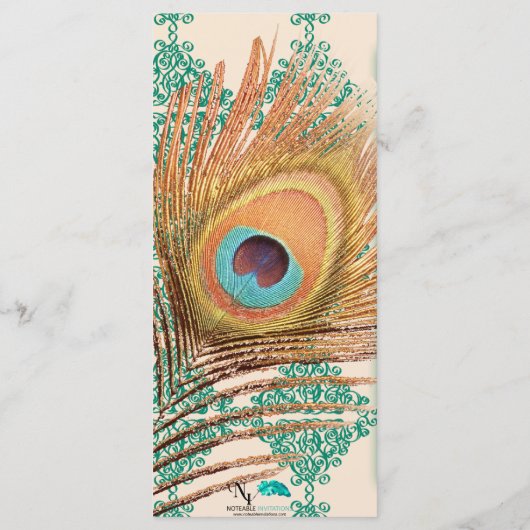 Peacock Feather op Blauwgroen Marokkaanse Tegel We Menu (Achterkant)