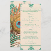 Peacock Feather op Blauwgroen Marokkaanse Tegel We Menu (Voorkant / Achterkant)