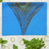 Peacock Feather op Blue Kitchen Towel Theedoek (Gevouwen)