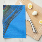 Peacock Feather op Blue Kitchen Towel Theedoek (Quarter Fold)