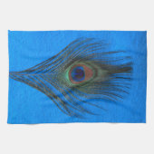 Peacock Feather op Blue Kitchen Towel Theedoek (Horizontaal)
