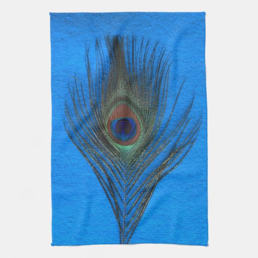 Peacock Feather op Blue Kitchen Towel Theedoek (Verticaal)