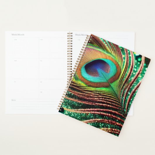 Peacock Feather op Green Glitter Planner (Display)