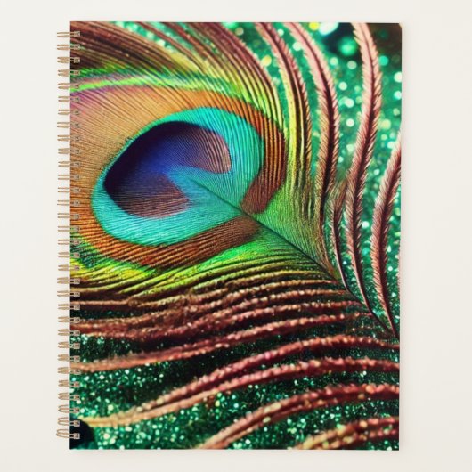Peacock Feather op Green Glitter Planner (Voorkant)