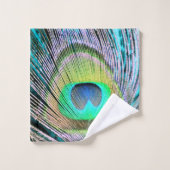 Peacock Feather op Turquoise Bad Handdoek (Wasdoekje)