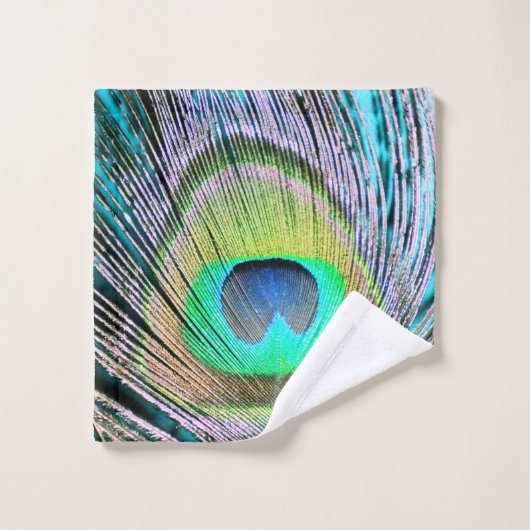 Peacock Feather op Turquoise Bad Handdoek (Wasdoekje)