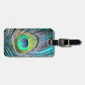 Peacock Feather op Turquoise Bagagelabel (Voorkant horizontaal)