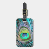 Peacock Feather op Turquoise Bagagelabel (Voorkant verticaal)