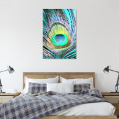 Peacock Feather op Turquoise Canvas Afdruk (Insitu (Slaapkamer))