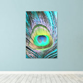 Peacock Feather op Turquoise Canvas Afdruk (Insitu (Houten vloer))