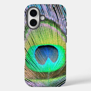 Peacock Feather op Turquoise iPhone 16 Hoesje
