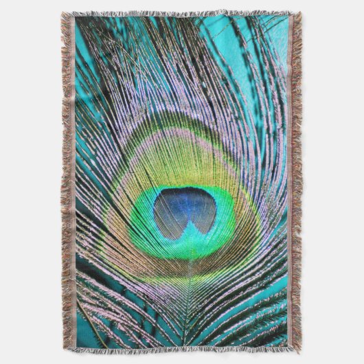 Peacock Feather op Turquoise Deken (Voorkant Verticaal)