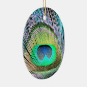 Peacock Feather op Turquoise Keramisch Ornament (Rechts)