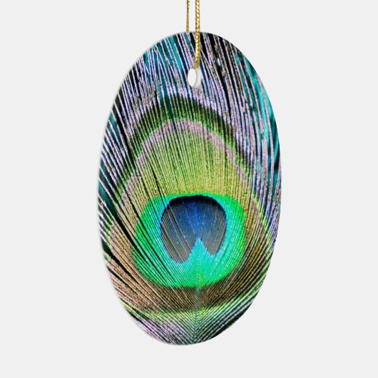 Peacock Feather op Turquoise Keramisch Ornament (Rechts)