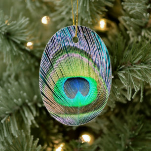 Peacock Feather op Turquoise Keramisch Ornament