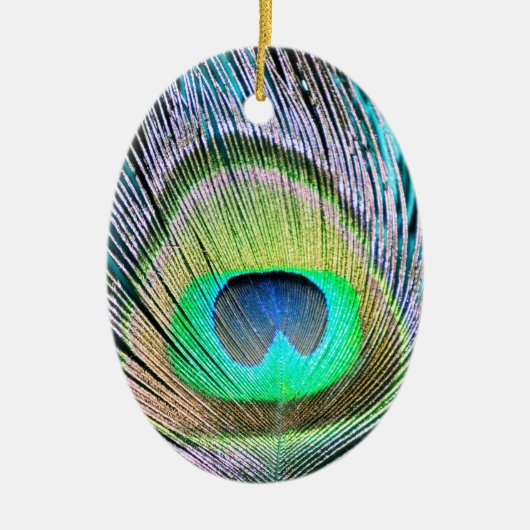 Peacock Feather op Turquoise Keramisch Ornament (Voorkant)