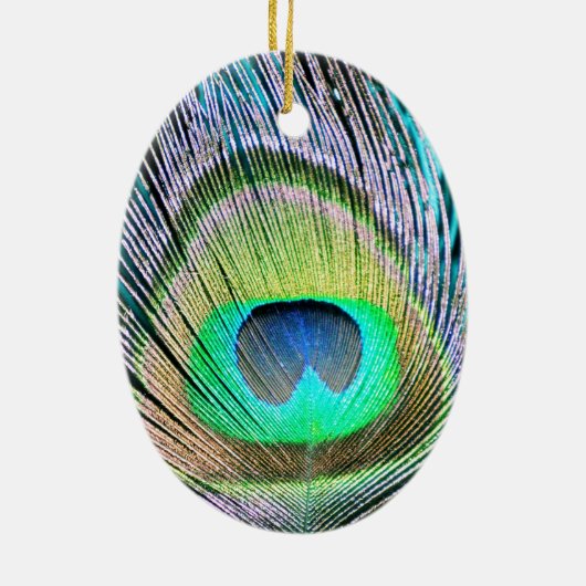 Peacock Feather op Turquoise Keramisch Ornament (Achterkant)