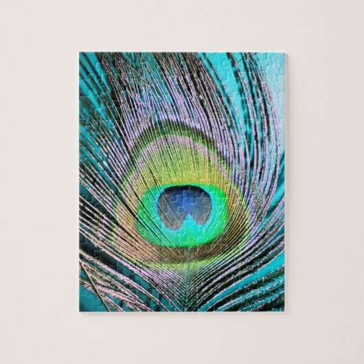 Peacock Feather op Turquoise Legpuzzel (Verticaal)