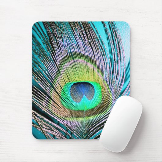 Peacock Feather op Turquoise Muismat (Met muis)