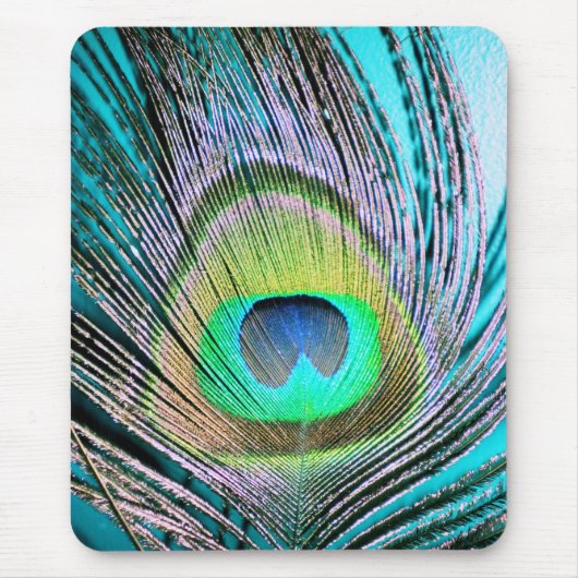 Peacock Feather op Turquoise Muismat (Voorkant)