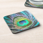 Peacock Feather op Turquoise Onderzetter (Linkerzijde)