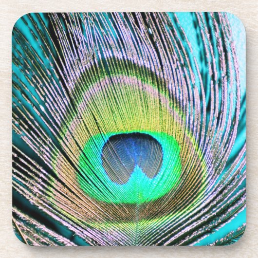 Peacock Feather op Turquoise Onderzetter (Voorkant)