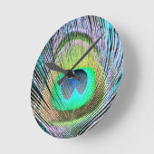 Peacock Feather op Turquoise Ronde Klok (Hoek)