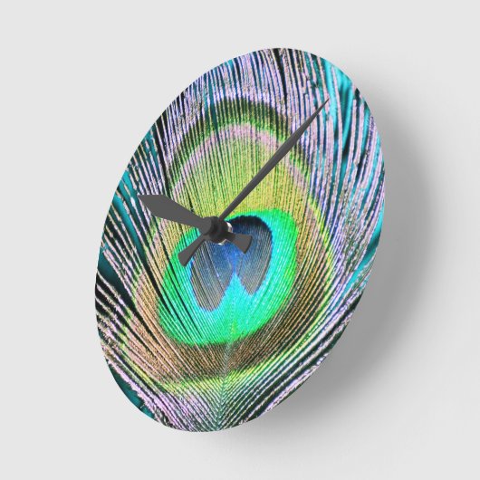 Peacock Feather op Turquoise Ronde Klok (Hoek)