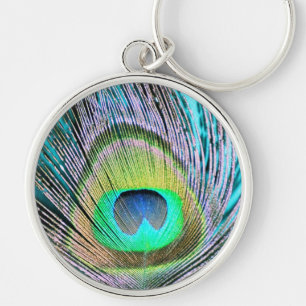 Peacock Feather op Turquoise Sleutelhanger
